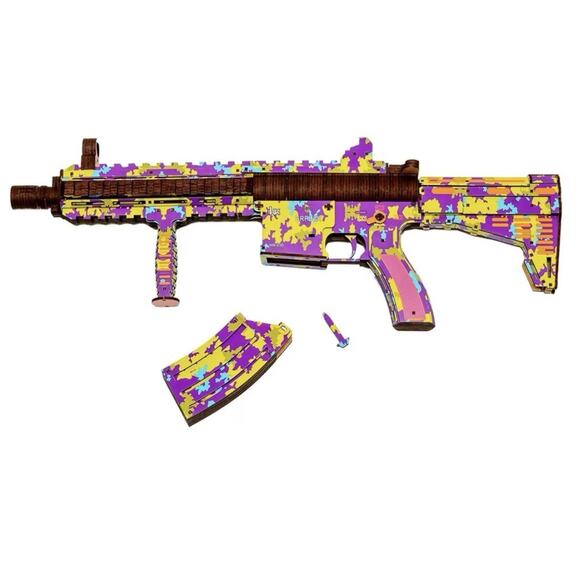 HK-416 Wooden 3D Gun Puzzle Kit GRAINIX DIY Rubber Band Model 202pc Sealed - Picture 5 of 8